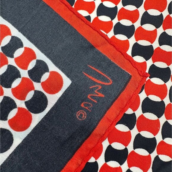 Vintage Vera Neumann Scarf Red Black White Geometric Circles 1960s Rolled Edge - Picture 4 of 8